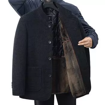 Мужское флисовое утепленное пальто с воротником-стойкой для людей среднего и пожилого возраста, зимнее пальто с хлопковой подкладкой для папы M