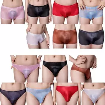 Мужское глянцевое полупрозрачное нижнее белье с низкой талией и карманами, боксерские шорты, нижнее белье для ночного клуба Briefs