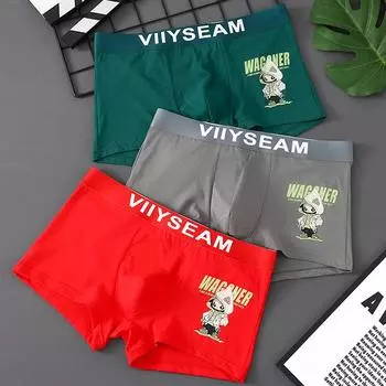 Мужское хлопковое нижнее белье, боксеры, модные, с рисунком из мультфильмов, со средней талией, удобные трусы, шорты, сексуальные, модные трусики M красный