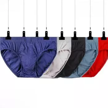 Мужское хлопковое нижнее белье с треугольными чашечками и средней посадкой — большой размер, свободный крой, для людей среднего и пожилого возраста, шорты на все времена Mid-Waist, M коричневый