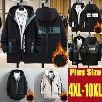 Мужское хлопковое пальто больших размеров, бархатное утепленное зимнее пальто, свободное толстое пальто, теплое хлопковое пальто для толстяков 4XL-10XL 10XL