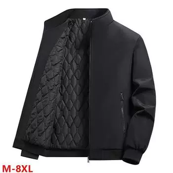 Мужское хлопковое пальто больших размеров с воротником-стойкой и бархатной подкладкой - повседневное зимнее свободного кроя 2XL синий