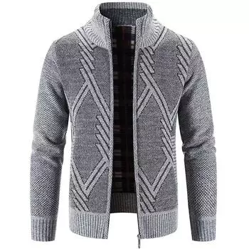 Мужское хлопковое пальто, повседневный вязаный кардиган на молнии, мужской теплый зимний джемпер в полоску с воротником-стойкой L