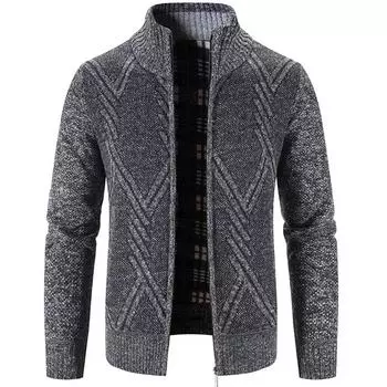Мужское хлопковое пальто, повседневный вязаный кардиган на молнии, мужской теплый зимний джемпер в полоску с воротником-стойкой L