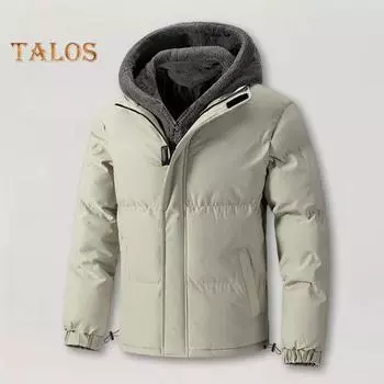 Мужское хлопковое пальто с капюшоном, длинным рукавом, плюшевой подкладкой, имитация двухкомпонентной куртки с застежкой-молнией, ветрозащитная, термоизоляционная верхняя одежда 2XL чёрный