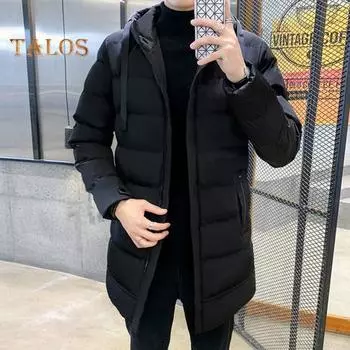 Мужское хлопковое пальто с капюшоном, длинным рукавом, застежкой-молнией, однотонная куртка с карманами, утолщенная стеганая верхняя одежда средней длины M армия зеленый