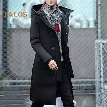 Мужское хлопковое пальто с капюшоном, длинным рукавом, однотонная стеганая куртка с множеством карманов, утолщенная теплая ветрозащитная зимняя верхняя одежда M чёрный