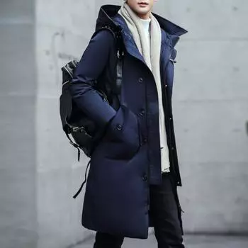 Мужское хлопковое пальто с капюшоном, длинным рукавом, однотонная стеганая куртка с множеством карманов, утолщенная теплая ветрозащитная зимняя верхняя одежда M чёрный