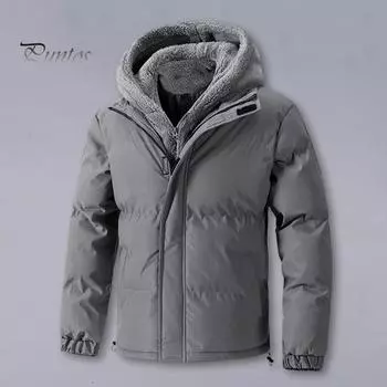 Мужское хлопковое пальто с капюшоном, длинным рукавом, плюшевой подкладкой, имитация двухкомпонентной куртки с застежкой-молнией, ветрозащитная, термоизоляционная верхняя одежда M чёрный