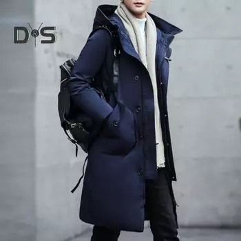 Мужское хлопковое пальто с капюшоном, длинным рукавом, однотонная стеганая куртка с множеством карманов, утолщенная теплая ветрозащитная зимняя верхняя одежда M чёрный