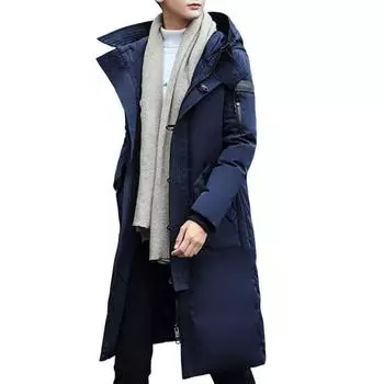 Мужское хлопковое пальто с капюшоном, длинным рукавом, однотонная стеганая куртка с множеством карманов, утолщенная теплая ветрозащитная зимняя верхняя одежда M темно-синий
