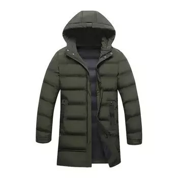 Мужское хлопковое пальто с капюшоном, длинными рукавами, карманами, длинный пуховик, застежка-молния, однотонные карманы, утолщенная повседневная верхняя одежда M чёрный