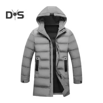 Мужское хлопковое пальто с капюшоном, длинными рукавами, карманами, длинный пуховик, застежка-молния, однотонные карманы, утолщенная повседневная верхняя одежда M серый