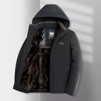 Мужское хлопковое пальто с капюшоном для людей среднего и пожилого возраста, модная повседневная мужская куртка из утолщенного бархата из хлопка, зимнее теплое пальто из хлопка, куртка L