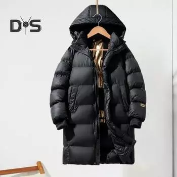 Мужское хлопковое пальто с капюшоном и длинными рукавами, пуховик с графеновой подкладкой, технология термоизоляции, черный, золотистый, цвет блока, верхняя одежда средней длины S чёрный