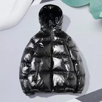 Мужское хлопковое пальто с капюшоном и длинным рукавом, стеганая куртка с глянцевой поверхностью и карманами, свободный крой, утолщенная теплая короткая верхняя одежда L серебряный