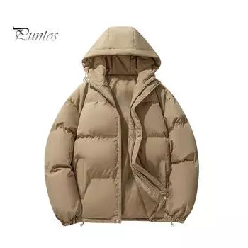 Мужское хлопковое пальто с капюшоном и длинным рукавом, застежка-молния, зимняя стеганая куртка, однотонное утолщенное теплое пуховое пальто M чёрный