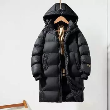 Мужское хлопковое пальто с капюшоном и длинными рукавами, пуховик с графеновой подкладкой, технология термоизоляции, черный, золотистый, цвет блока, верхняя одежда средней длины S чёрный