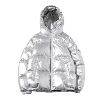 Мужское хлопковое пальто с капюшоном и длинным рукавом, стеганая куртка с глянцевой поверхностью и карманами, свободный крой, утолщенная теплая короткая верхняя одежда L золотистый