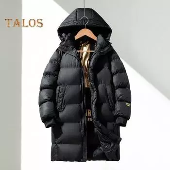 Мужское хлопковое пальто с капюшоном и длинными рукавами, пуховик с графеновой подкладкой, технология термоизоляции, черный, золотистый, цвет блока, верхняя одежда средней длины S чёрный