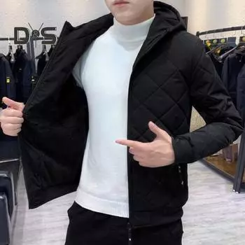 Мужское хлопковое пальто с капюшоном и длинным рукавом, однотонная стеганая куртка с застежкой-молнией, эластичный подол, хлопковая верхняя одежда M темно-серого