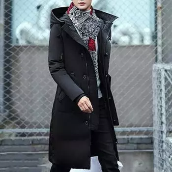 Мужское хлопковое пальто с капюшоном и длинным рукавом, однотонная стеганая куртка с разноцветным узором M темно-синий