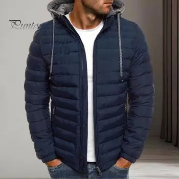 Мужское хлопковое пальто с капюшоном и завязками на шнурке, длинный рукав, теплая зимняя куртка с застежкой-молнией, плюшевая подкладка, плотная верхняя одежда S темно-синий