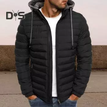 Мужское хлопковое пальто с капюшоном и завязками на шнурке, длинный рукав, теплая зимняя куртка с застежкой-молнией, плюшевая подкладка, плотная верхняя одежда M темно-синий