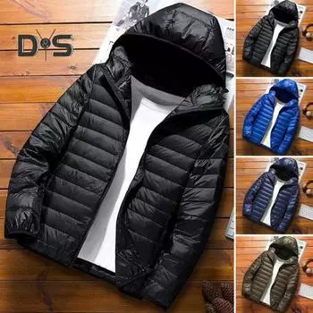 Мужское хлопковое пальто с капюшоном, однотонная стеганая куртка с длинным рукавом, однотонная застежка-молния, легкая стеганая верхняя одежда M армия зеленый