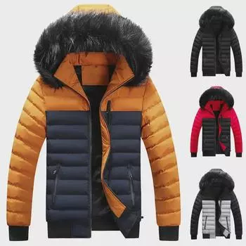 Мужское хлопковое пальто с капюшоном — плотная, теплая, модная повседневная куртка для осени и зимы. XXL чёрный/красный