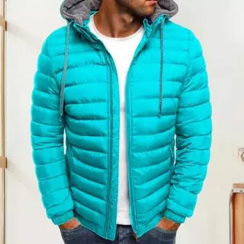 Мужское хлопковое пальто с капюшоном, застежкой-молнией, однотонная зимняя куртка с карманами, легкая зимняя верхняя одежда M красный