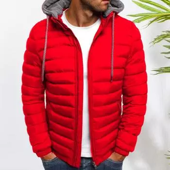 Мужское хлопковое пальто с капюшоном, застежкой-молнией, однотонная зимняя куртка с карманами, легкая зимняя верхняя одежда M синий