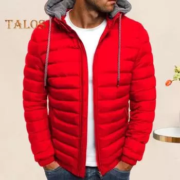 Мужское хлопковое пальто с капюшоном, застежкой-молнией, однотонная зимняя куртка с карманами, легкая зимняя верхняя одежда M чёрный