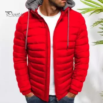 Мужское хлопковое пальто с капюшоном, застежкой-молнией, однотонная зимняя куртка с карманами, легкая зимняя верхняя одежда M синий