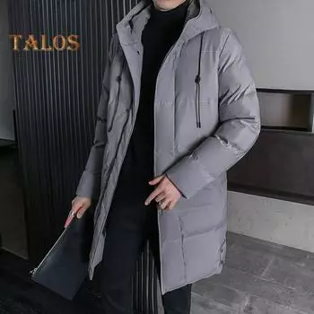 Мужское хлопковое пальто с капюшоном, завязками на шнурке, длинными рукавами, застежкой-молнией по всей длине, хлопковая куртка с боковыми карманами, однотонная зимняя верхняя одежда средней длины M зелёный