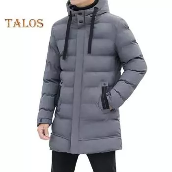 Мужское хлопковое пальто с капюшоном, завязками на шнурке, длинными рукавами, однотонная куртка, пальто с карманами, свободный крой, застежка-молния, стеганая верхняя одежда средней длины M серый