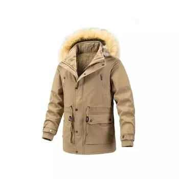 Мужское хлопковое пальто с меховым воротником, съемное, плюс бархат, утолщенное, теплое, большого размера, средней длины, хлопковое пальто для мужчин L