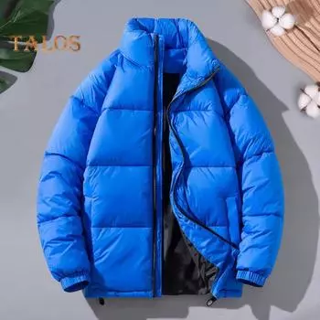 Мужское хлопковое пальто с воротником-стойкой, длинным рукавом, застежкой-молнией, регулируемым подолом и боковыми карманами, однотонная утолщенная стеганая верхняя одежда M хаки