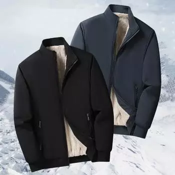 Мужское хлопковое пальто с воротником-стойкой, длинным рукавом, утолщенной бархатной подкладкой, зимняя куртка с карманами, однотонная деловая верхняя одежда L темно-синий