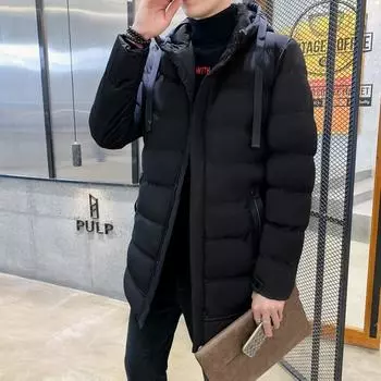Мужское хлопковое пальто средней длины, новое зимнее свободное пальто больших размеров с капюшоном, однотонное пуховое хлопковое пальто, утолщенное хлопковое пальто M