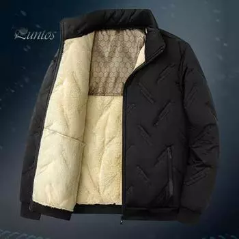 Мужское хлопковое пальто, утолщенная теплая термокуртка на молнии с карманами, воротником-стойкой, длинным рукавом, верхняя одежда XL чёрный