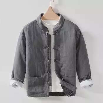 Мужское хлопковое пальто в китайском стиле с воротником-стойкой в стиле ретро - теплое осенне-зимнее пальто в стиле Тан L армия зеленый