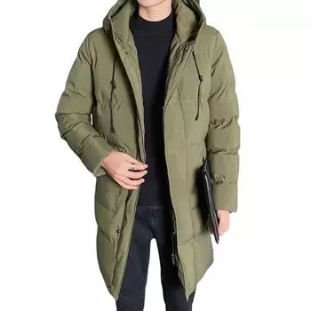 Мужское хлопковое пальто Yousheng с капюшоном, завязками на шнурке, длинными рукавами, застежкой-молнией, хлопковая куртка с боковыми карманами, однотонная зимняя верхняя одежда средней длины M серый