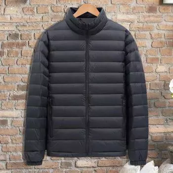 Мужское хлопковое пальто Yousheng с воротником-стойкой, длинными рукавами, однотонная стеганая куртка с карманами, зимняя легкая короткая верхняя одежда M чёрный