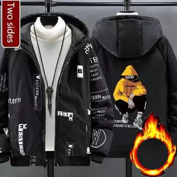 Мужское хлопковое пальто, зимняя хлопковая куртка с капюшоном, толстое теплое пальто, брендовый пуховик с принтом для молодежи M