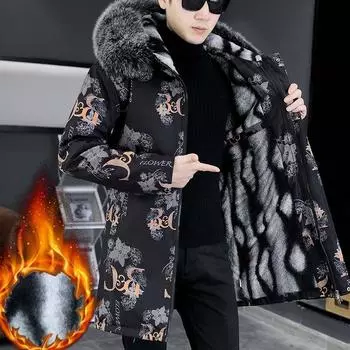 Мужское хлопковое пальто, зимняя куртка, парки, утепленная куртка средней длины, фирменный принт с буквами, меховой воротник XXXXXL