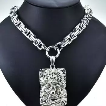 Мужское и женское ожерелье из нержавеющей стали с подвеской «Китайская ДЛИННАЯ» цепочка с шагом 10 мм 40cm