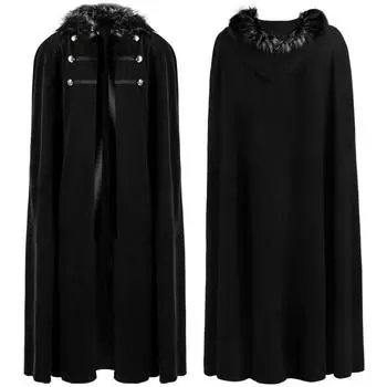 Мужское и женское шерстяное пальто на Хэллоуин, ретро, однотонный плащ в стиле стимпанк, плащ, пальто 1 чёрный