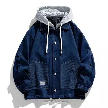 Мужское и женское свободное пальто с капюшоном в стиле гавани на весну и осень, повседневная одежда для пар, одежда больших размеров M чёрный