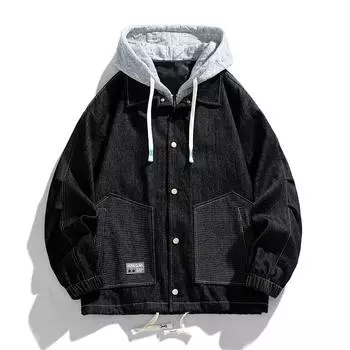 Мужское и женское свободное пальто с капюшоном в стиле гавани на весну и осень, повседневная одежда для пар, одежда больших размеров 2XL чёрный